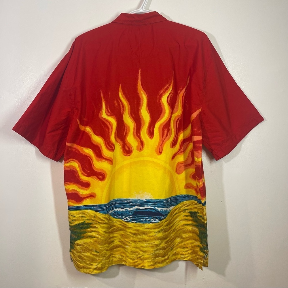 Vintage Ocean Pacific OP Hawaiian Shirt Medium Surf Sunset Beach Red Button Up - Picture 2 of 14